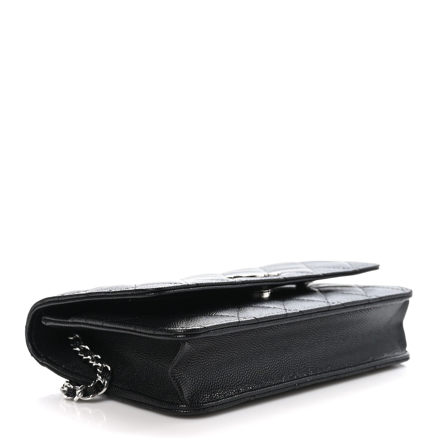 Caviar Quilted CC Logo Wallet on Chain WOC Black
