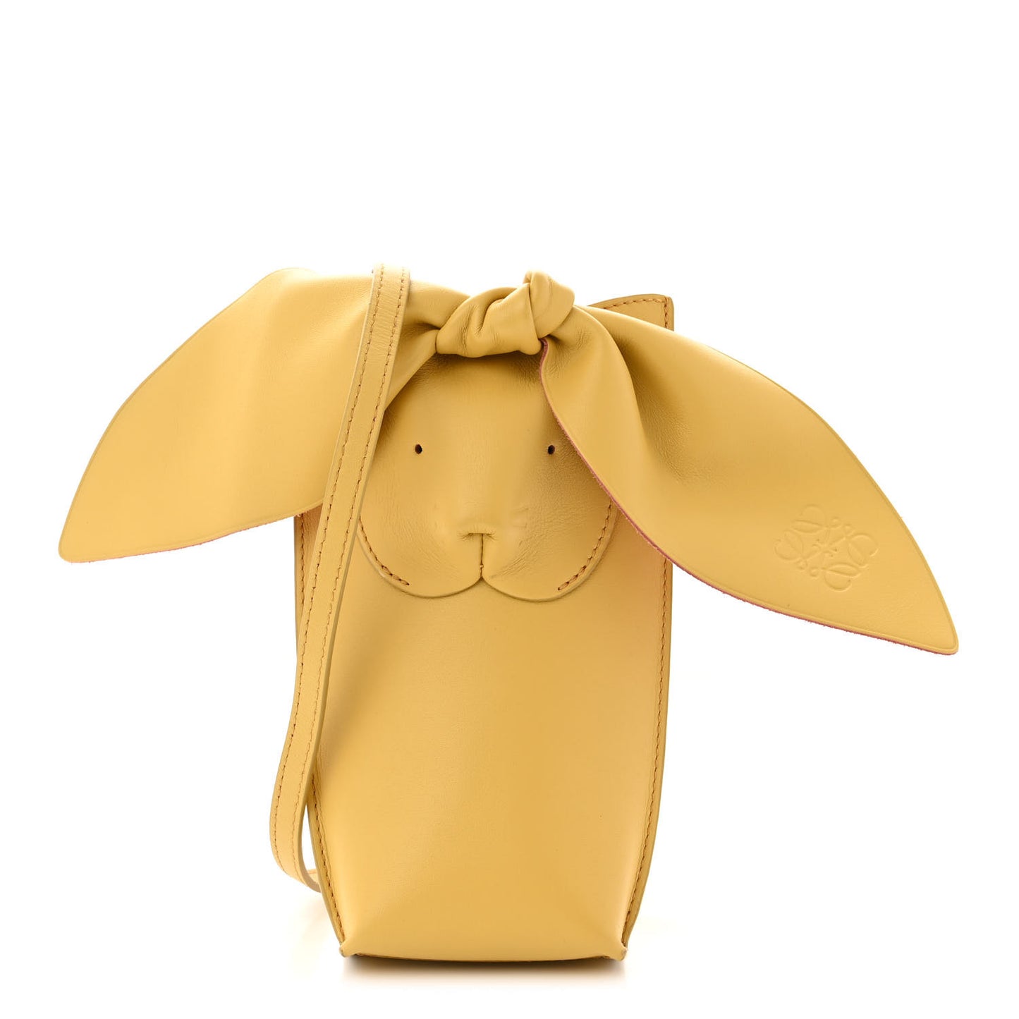 Calfskin Bunny Pouch Crossbody Bag Mustard