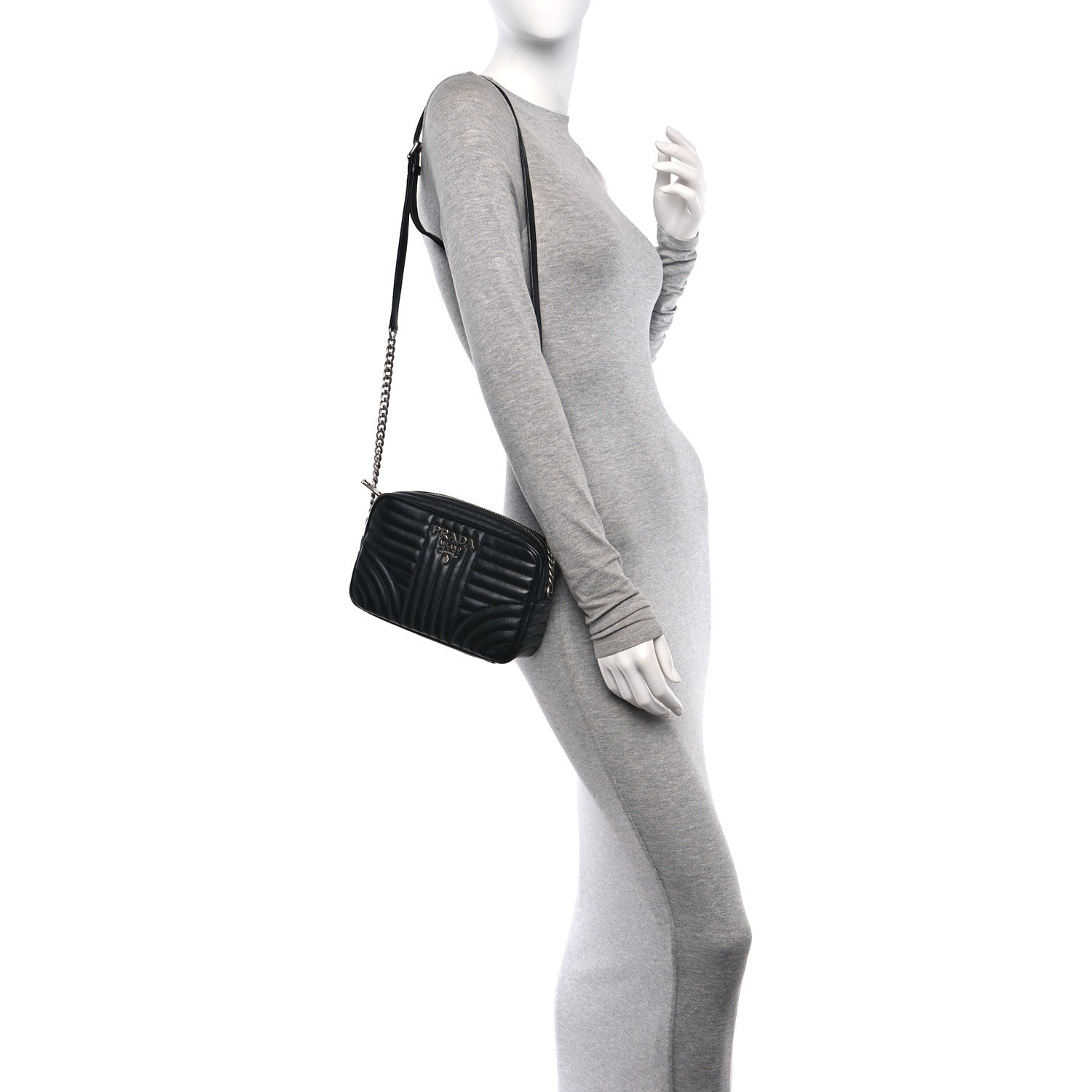 Prada Soft Calfskin Diagramme Camera Bag Black 2 of 9