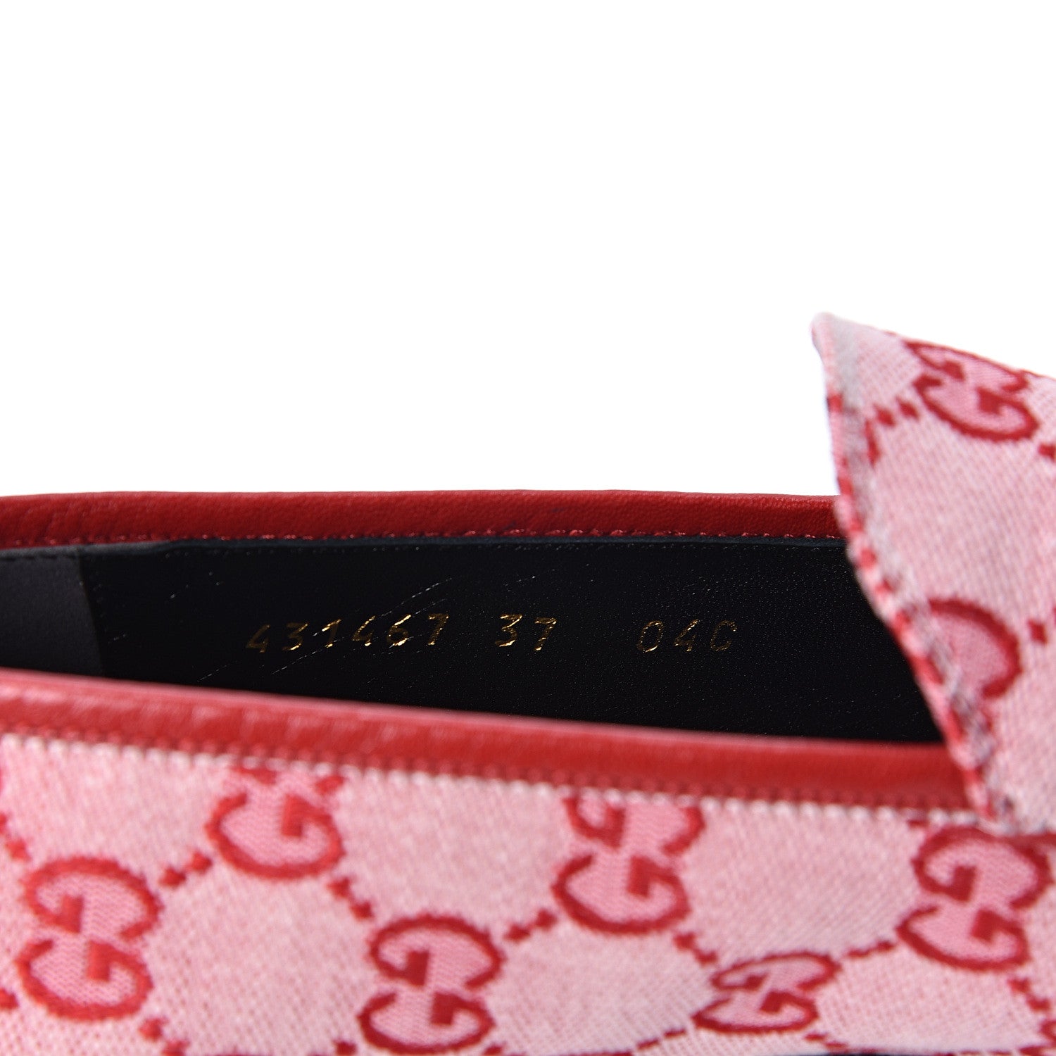 Gucci Canvas GG Monogram Horsebit Womens Jordaan Loafers 37 Gardenia Hibiscus Red 9 of 10