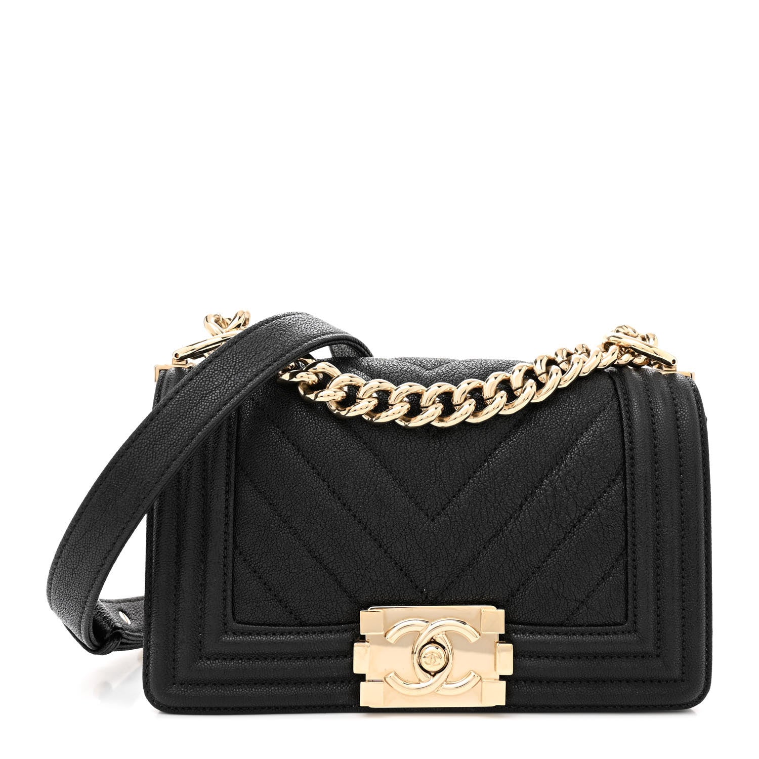 Chanel Iridescent Caviar Chevron Quilted Small Boy Flap Black 1 of 10