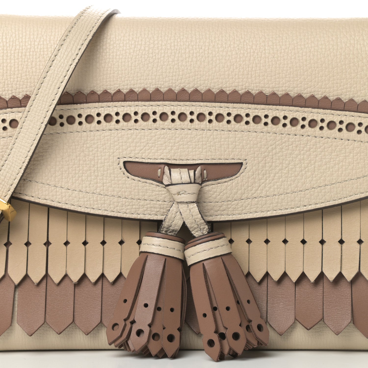Burberry Grainy Calfskin Broguing Tassel Fringe Small Macken Crossbody Bag Beige 9 of 15