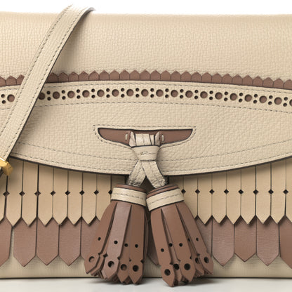 Burberry Grainy Calfskin Broguing Tassel Fringe Small Macken Crossbody Bag Beige 9 of 15