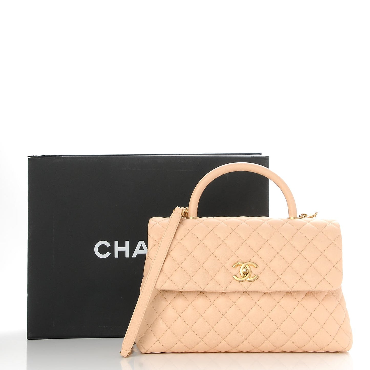 Caviar Quilted Medium Coco Handle Flap Light Beige