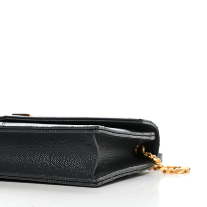 Saint Laurent Grain De Poudre Matelasse Chevron Monogram Envelope Chain Wallet Dark Smog 8 of 11