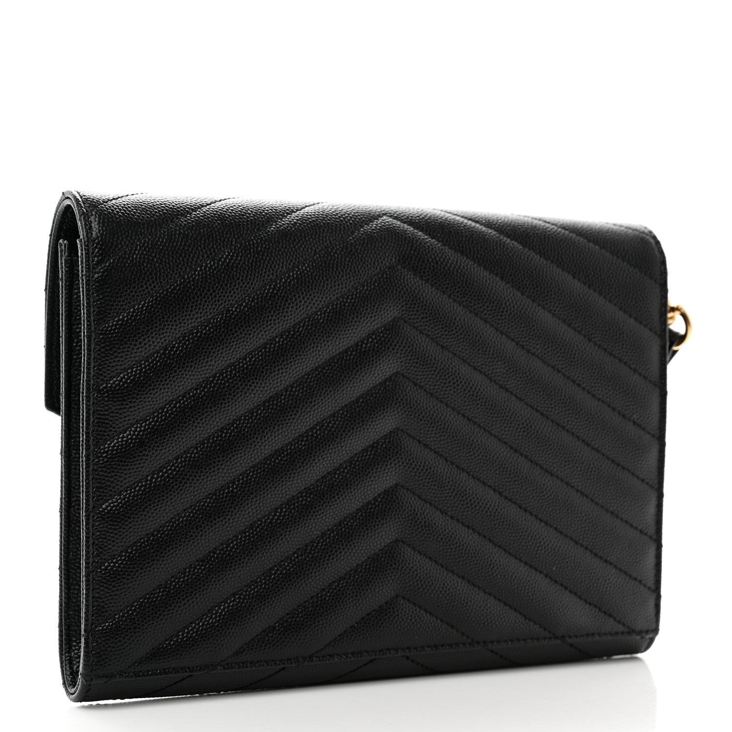 Saint Laurent Grain De Poudre Matelasse Chevron Monogram Envelope Clutch Black 2 of 7