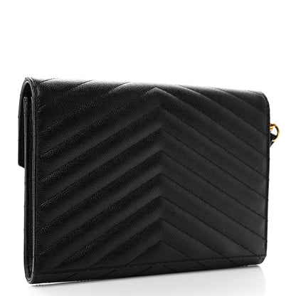 Saint Laurent Grain De Poudre Matelasse Chevron Monogram Envelope Clutch Black 2 of 7