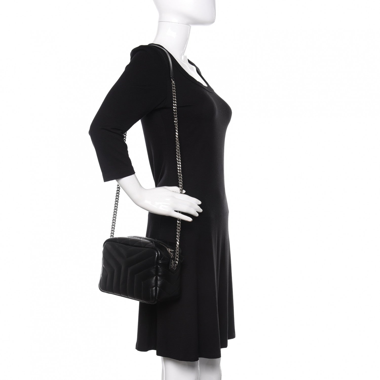 Saint Laurent Calfskin Y Quilted Monogram Small Loulou Bowling Bag Black 2 of 9