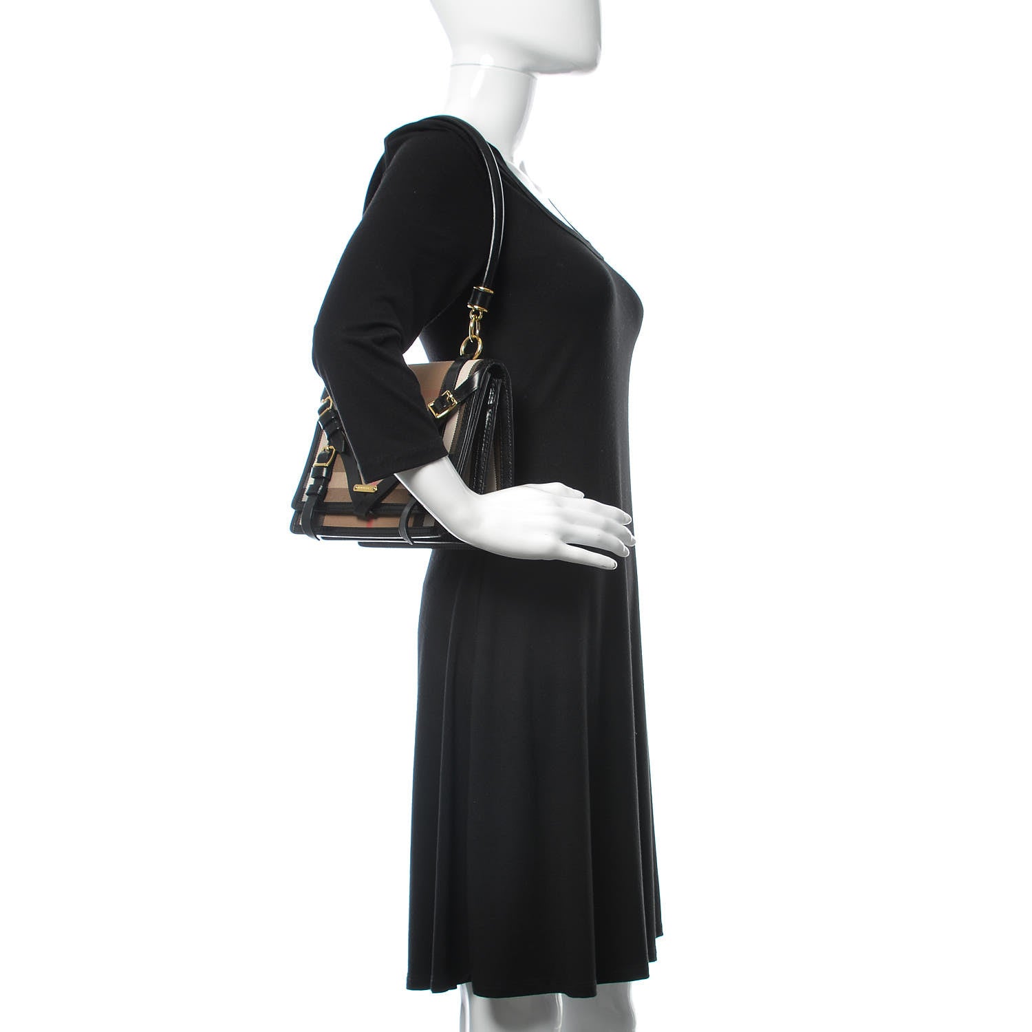 Burberry House Check Bridle Calfskin Top Handle Shoulder Bag Black 2 of 9
