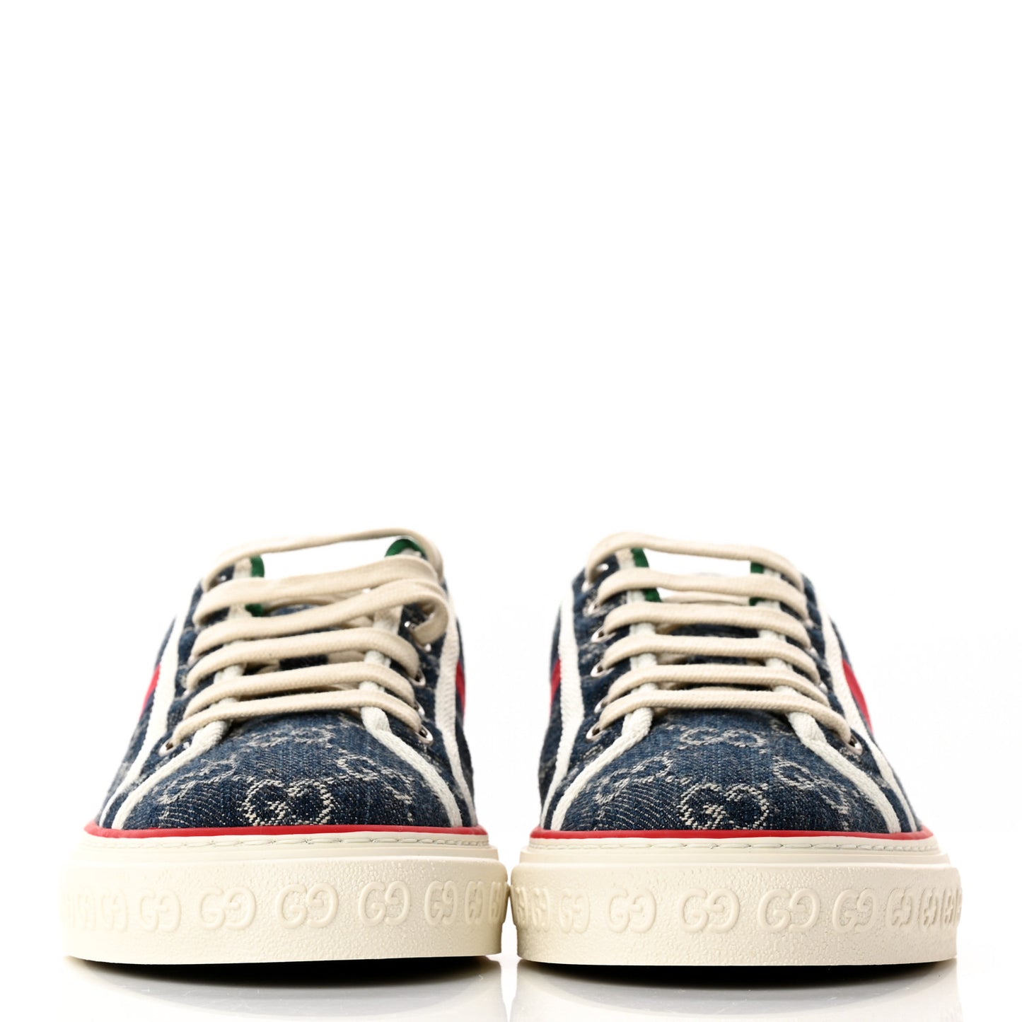 New Denim GG Monogram Web Womens 1977 Tennis Sneakers 38.5 Blue Tea Mystic White