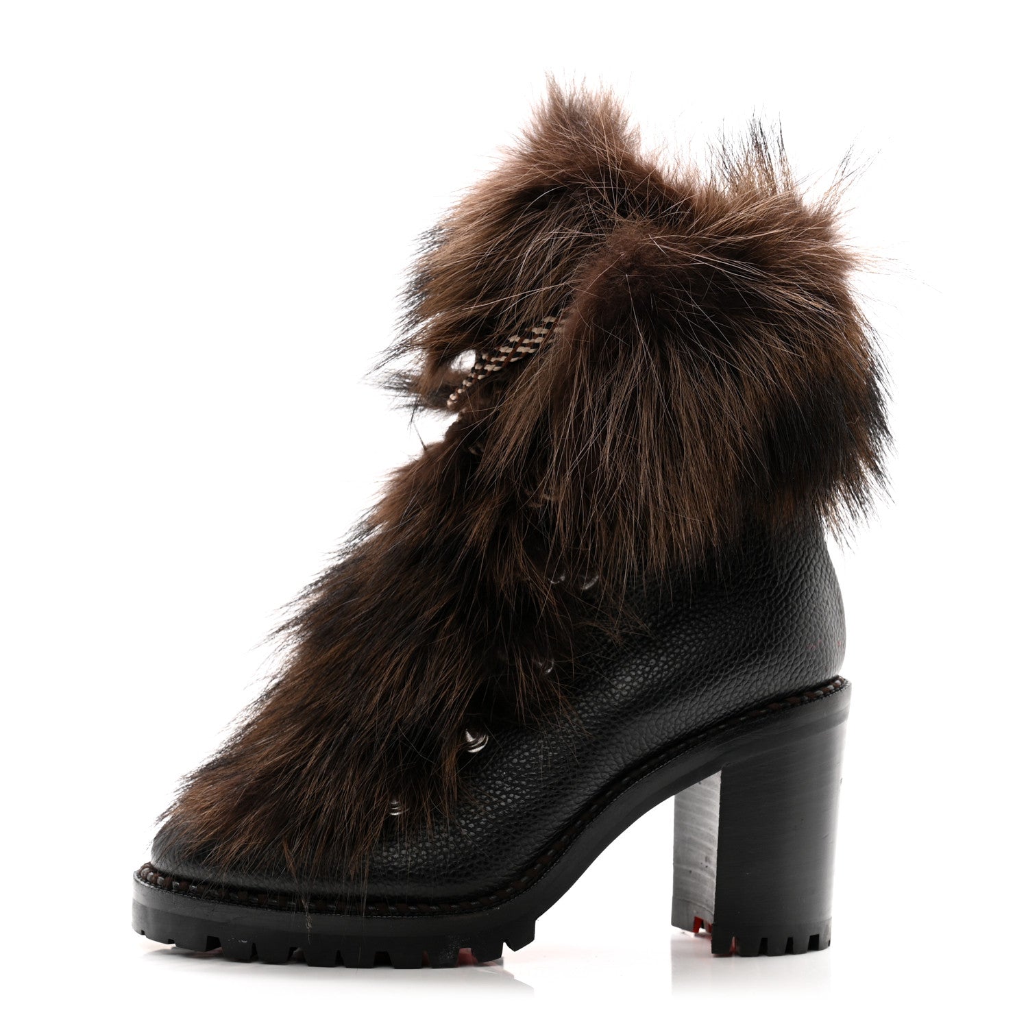 Christian Louboutin Grained Calfskin Raton Laveu Racoon Fur Fanny 70 Ankle Boots 36.5 Black 1 of 7