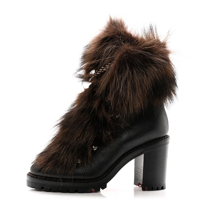 Christian Louboutin Grained Calfskin Raton Laveu Racoon Fur Fanny 70 Ankle Boots 36.5 Black 1 of 7
