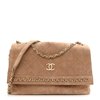 Chanel Suede Quilted Stitched Chain Medium Flap Beige 1 of 11