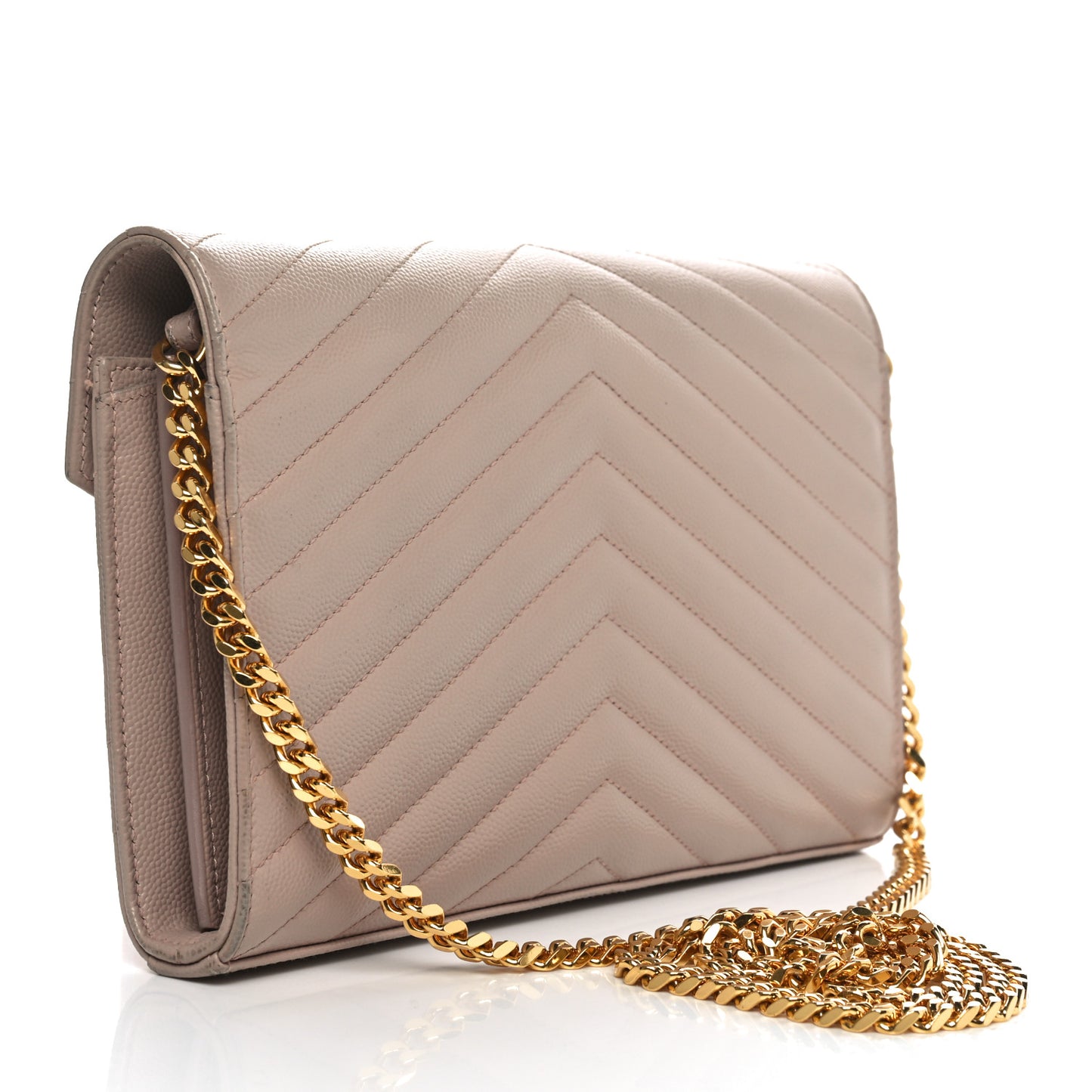 Grain De Poudre Matelasse Chevron Cassandre Envelope Chain Wallet Dark Beige