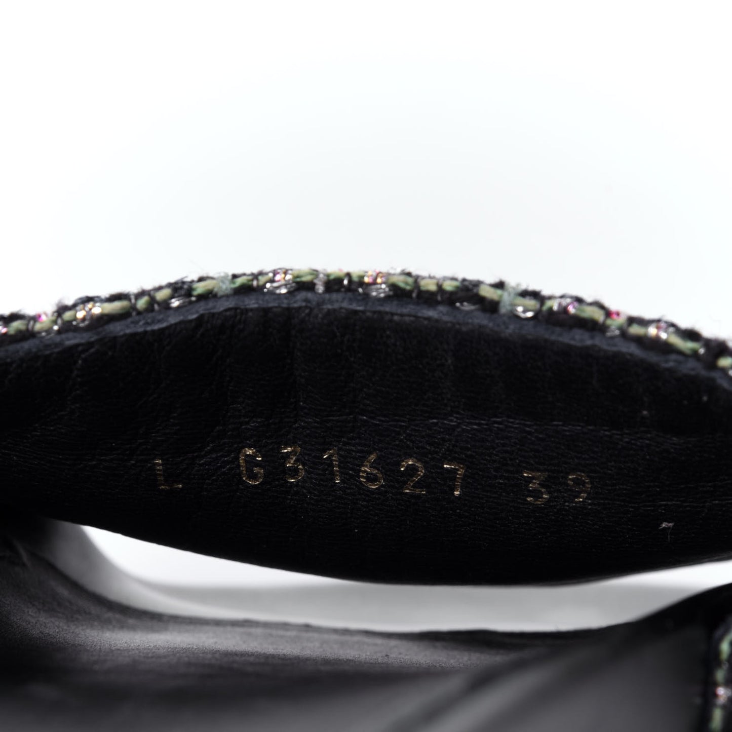 Tweed Lambskin Chain Flat Sandals 39 Black Multicolor