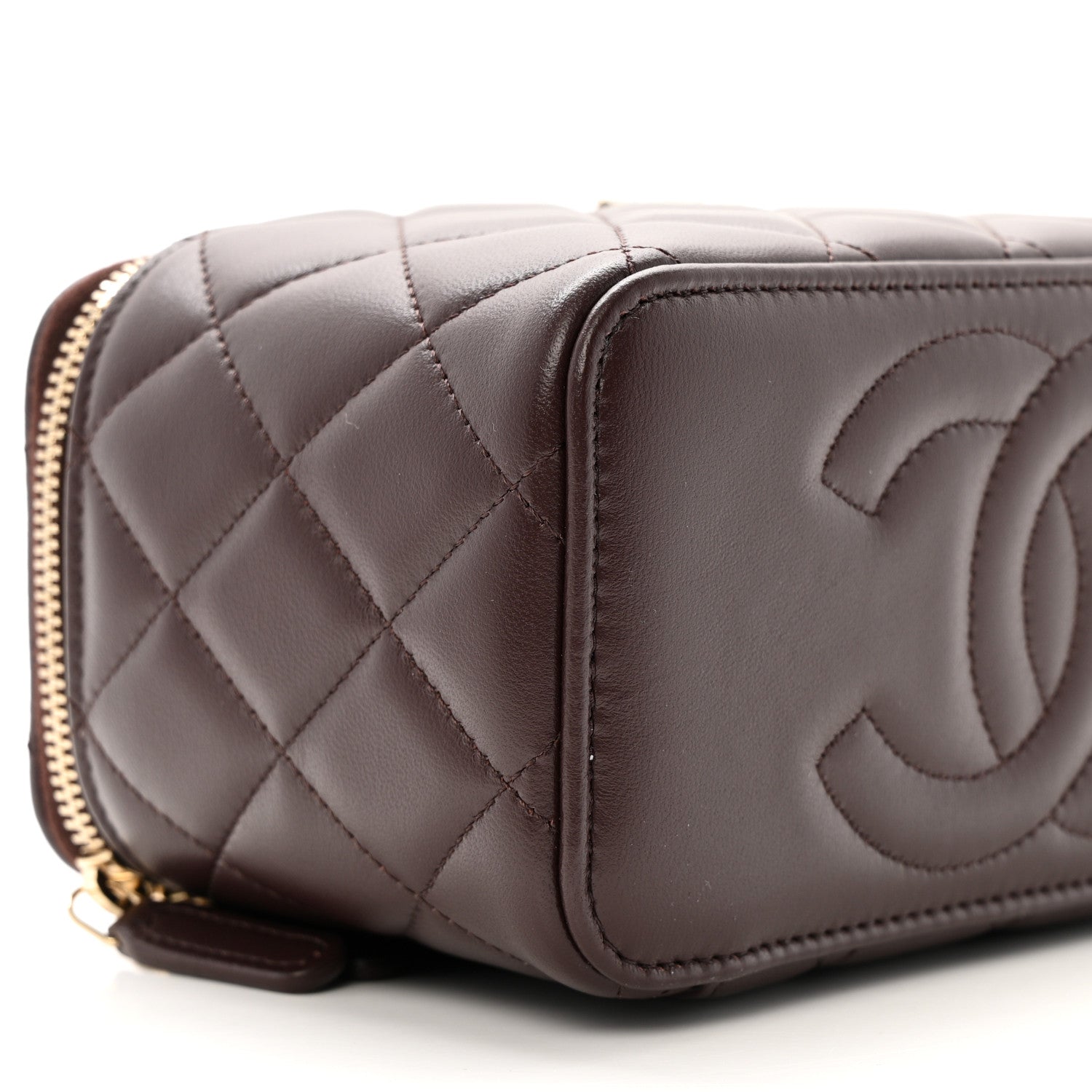 Chanel Lambskin Quilted Small Top Handle Vanity Case With Chain Dark Brown 8 of 10