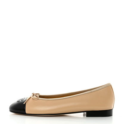 Chanel Lambskin Cap Toe Ballerina Flats 39.5 Beige Black 1 of 9