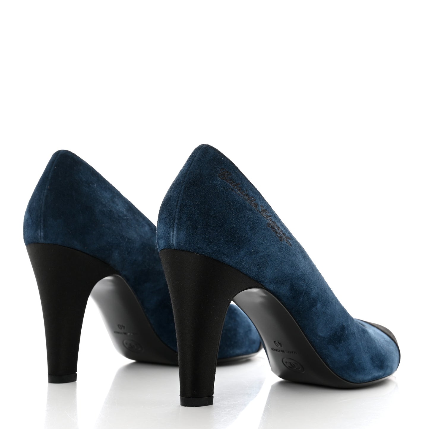 Suede Satin Cap Toe Gabrielle Pumps 40 Navy Black