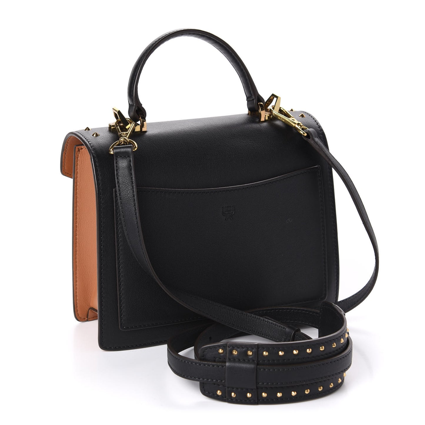 Calfskin Leopard Studded Small Patricia Crossbody Bag Cognac Black