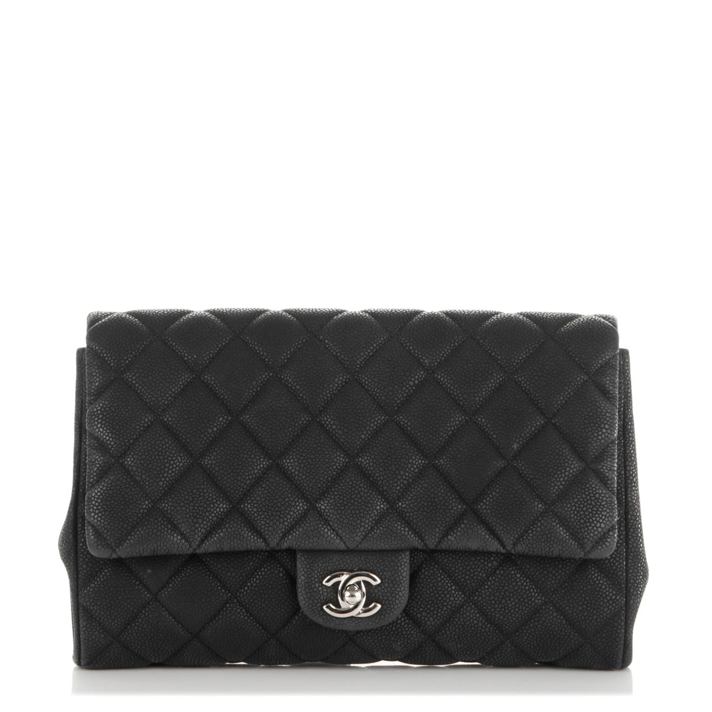 Iridescent Caviar Quilted Clutch With Chain Flap Black