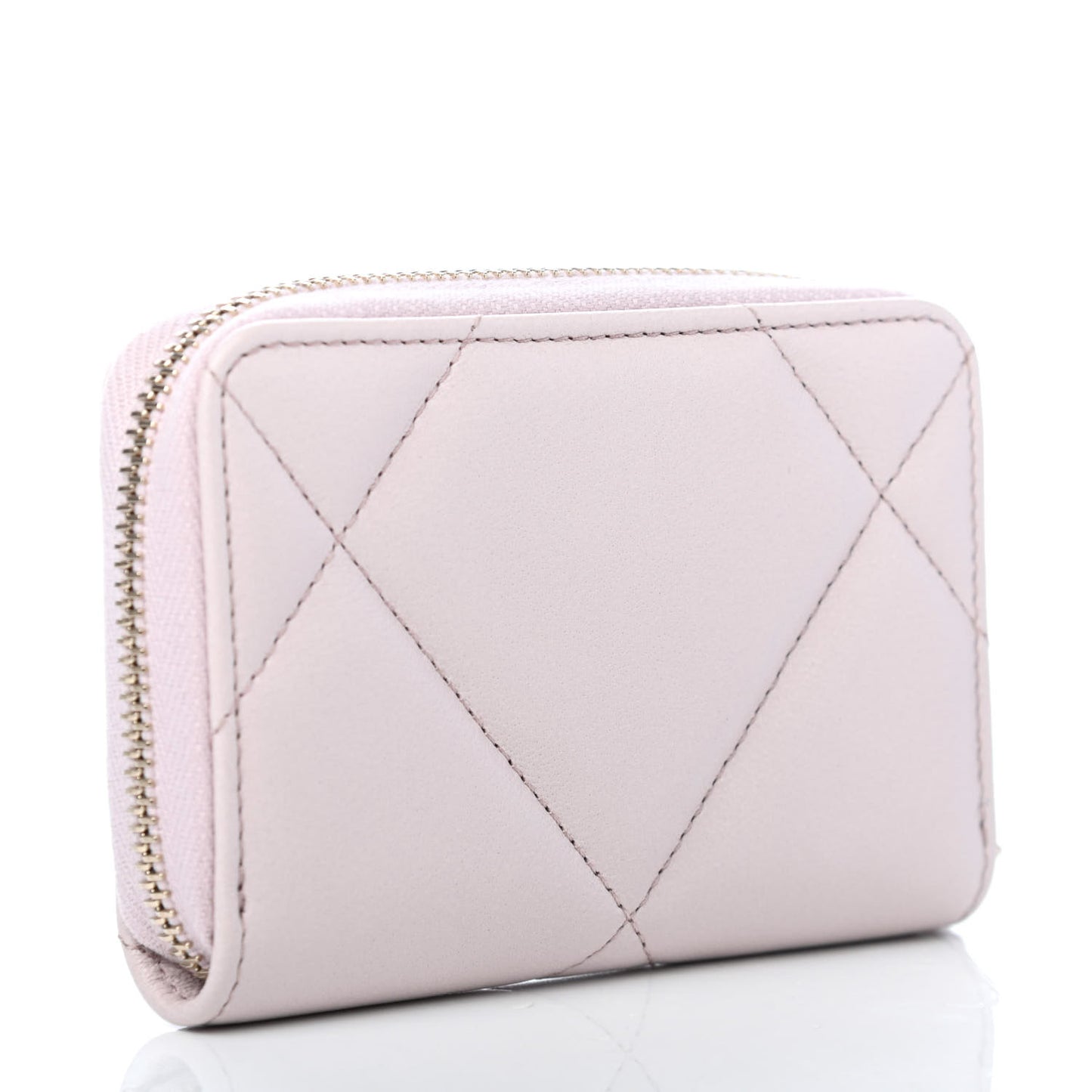 Lambskin Quilted Chanel 19 Zip Around Coin Purse Wallet Light Pink
