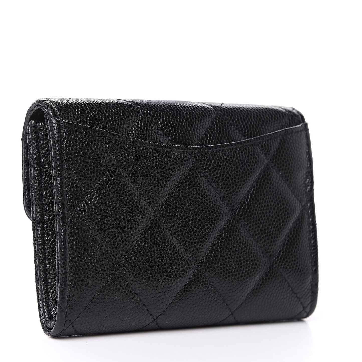 Caviar Quilted Flap Card Holder Wallet Black