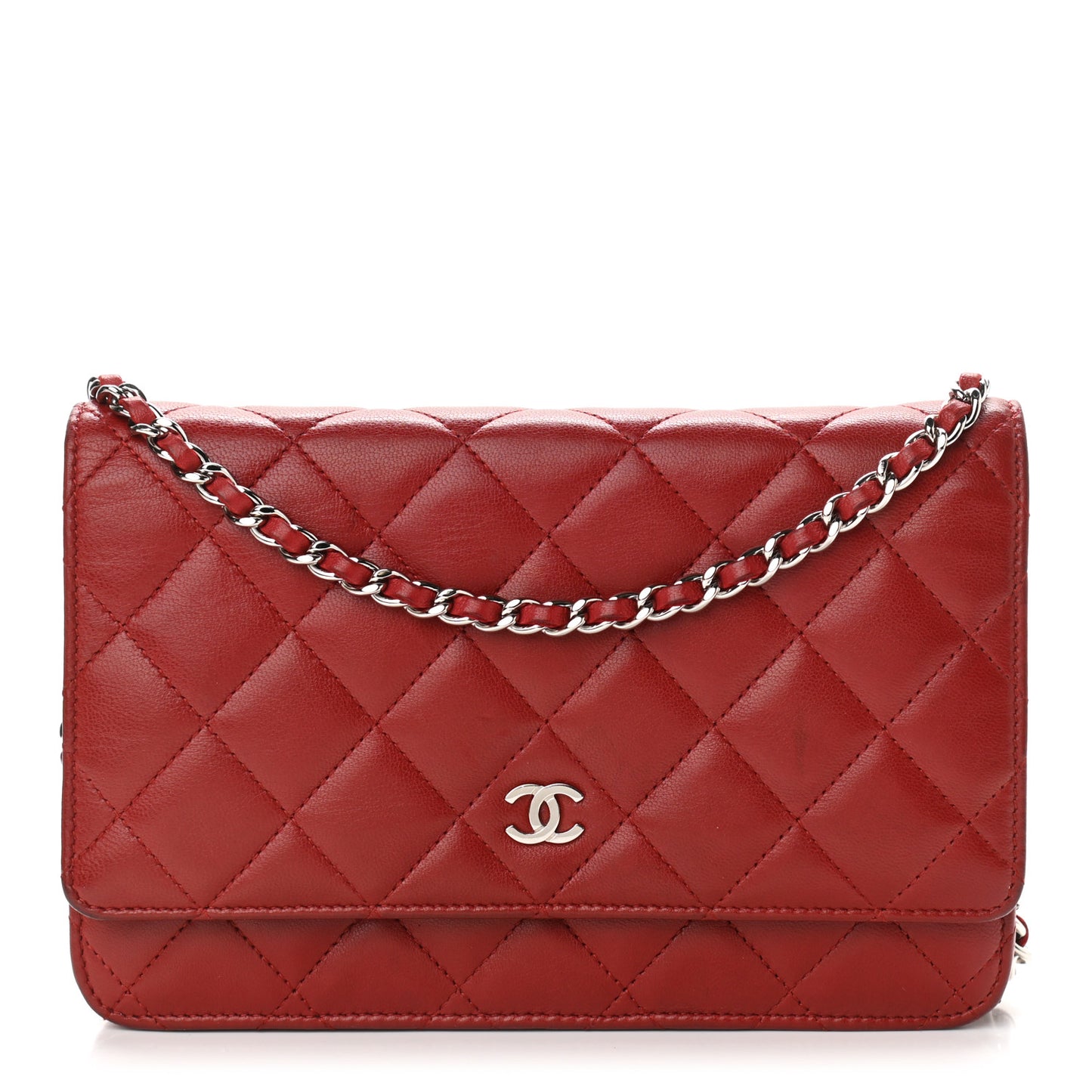 Lambskin Quilted Wallet On Chain WOC Red