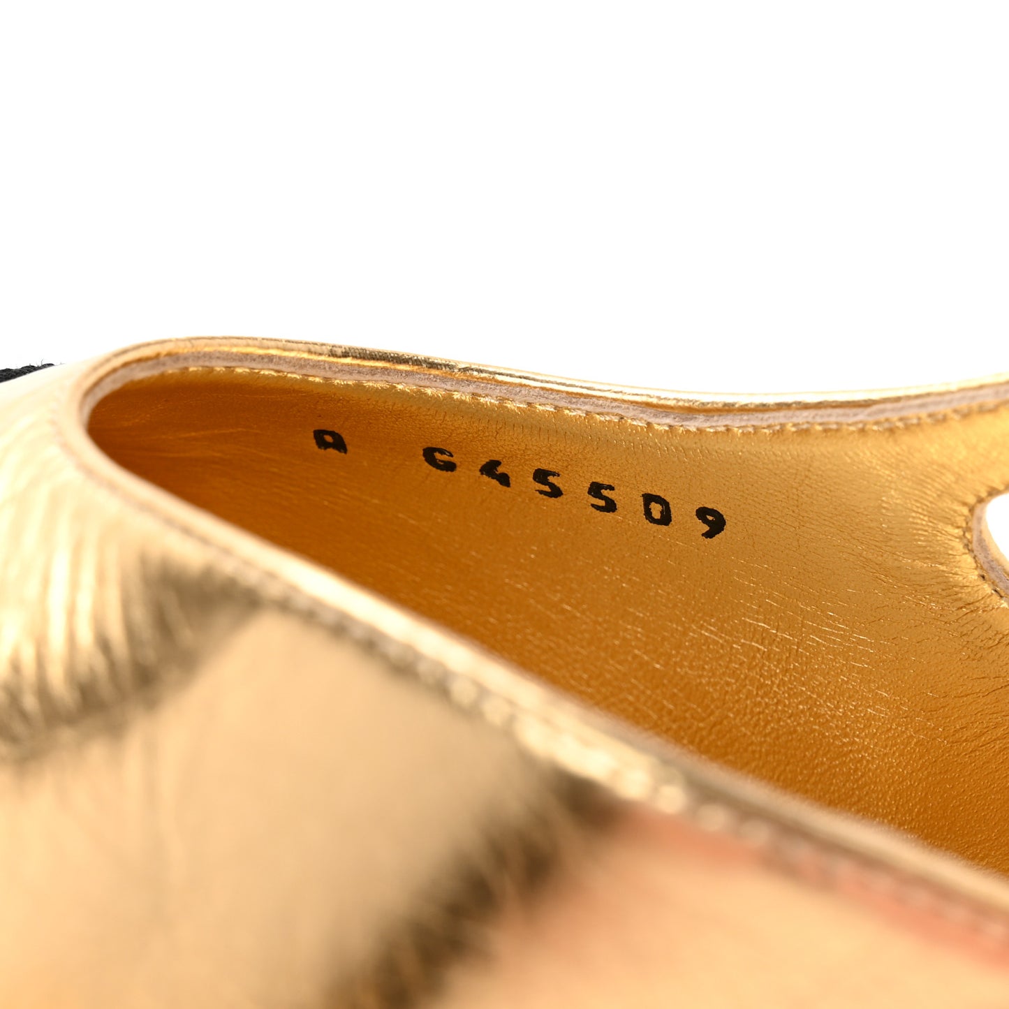 Laminated Crumpled Lambskin Grosgrain Cap Toe CC Slingback Pumps 39.5 Gold Black