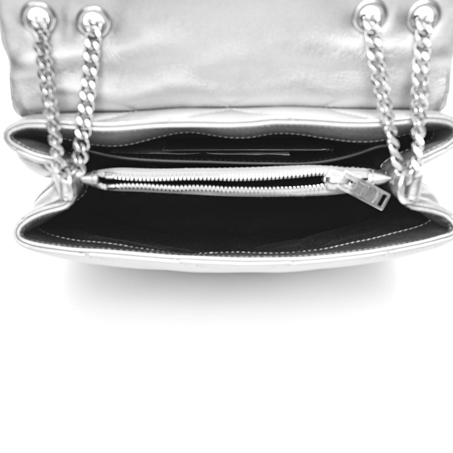 Metallic Calfskin Y Quilted Monogram Small Loulou Chain Satchel Silver