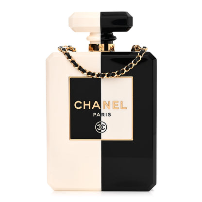 Chanel Plexiglass Perfume Bottle Clutch White Black 1 of 10