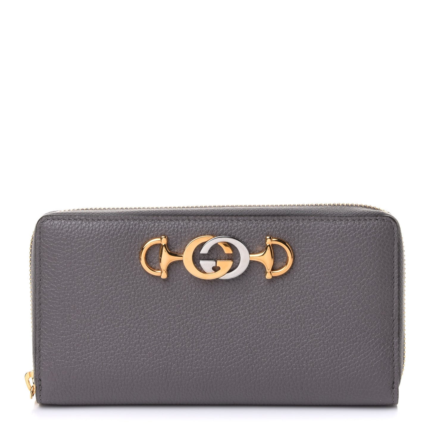 Grainy Calfskin Zumi Zip Around Wallet Dusty Grey