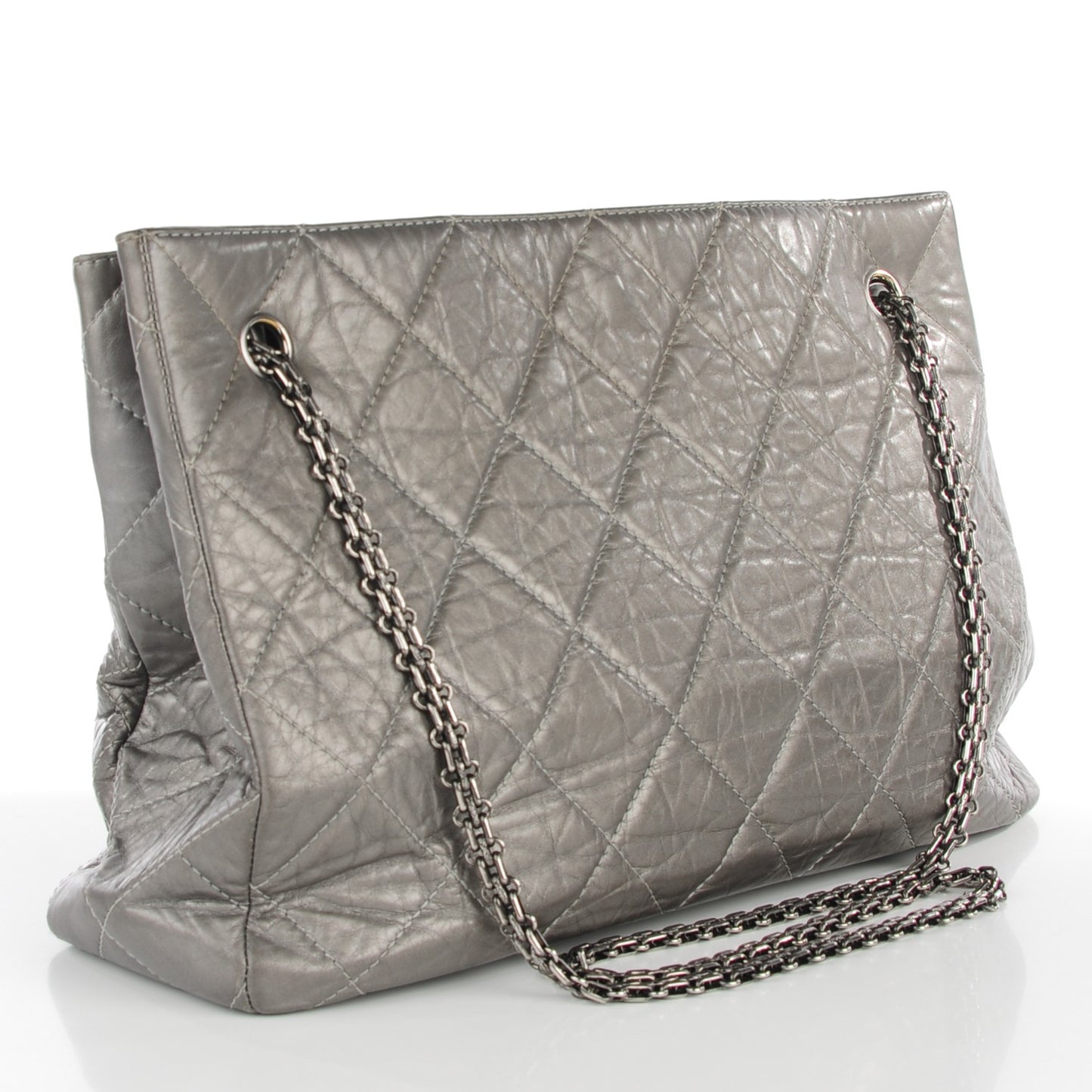 Aged Calfskin Quilted Reissue 2.55 Tote Dark Silver