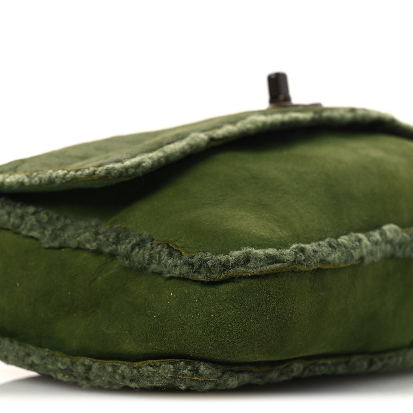 Suede Shearling Flap Clutch Green