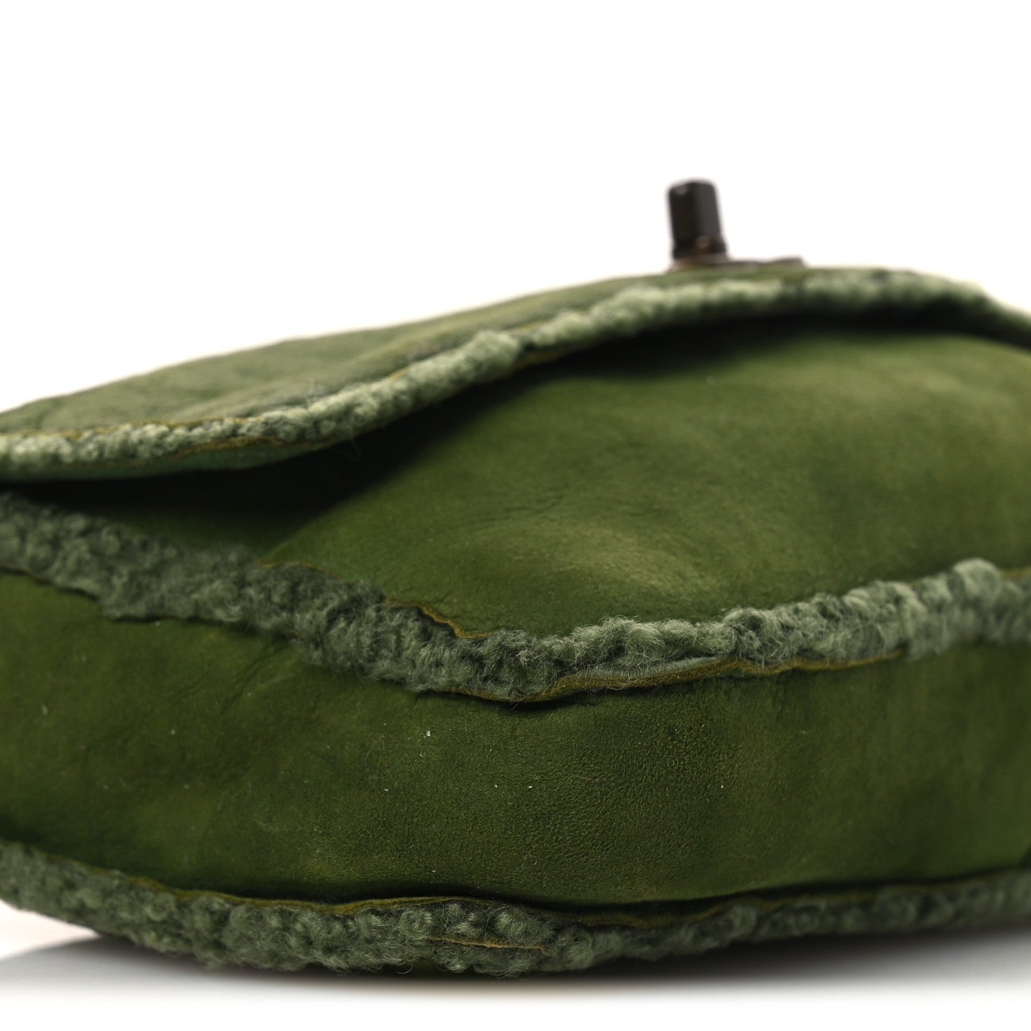 Chanel Suede Shearling Flap Clutch Green 9 of 10