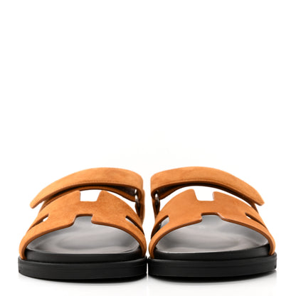 Hermes Suede Goatskin Womens Chypre Sandals 37 Naturel 2 of 10