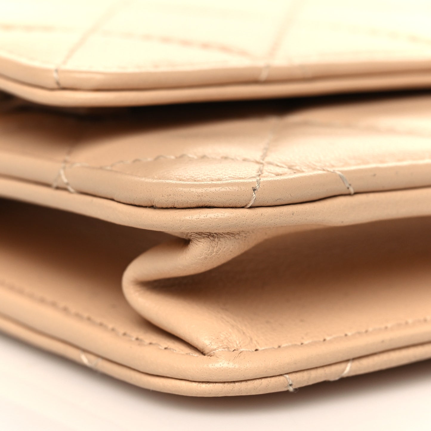 Lambskin Quilted Trendy CC Wallet On Chain WOC Beige
