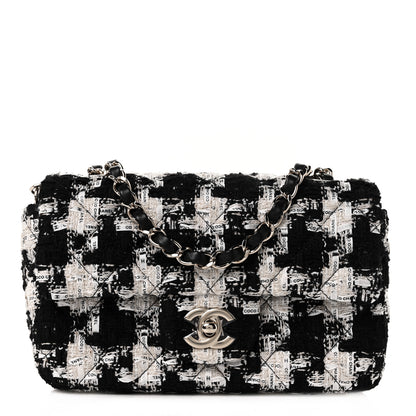 Chanel Tweed Quilted Mini Rectangular Flap Black Ecru White 1 of 9