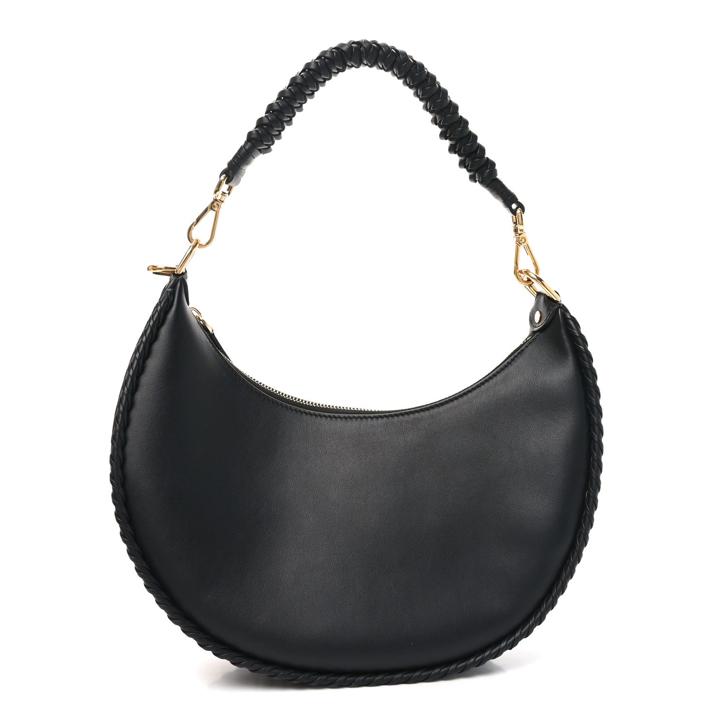 Vitello Grace Matte Whipstitch Small Fendigraphy Hobo Bag Black