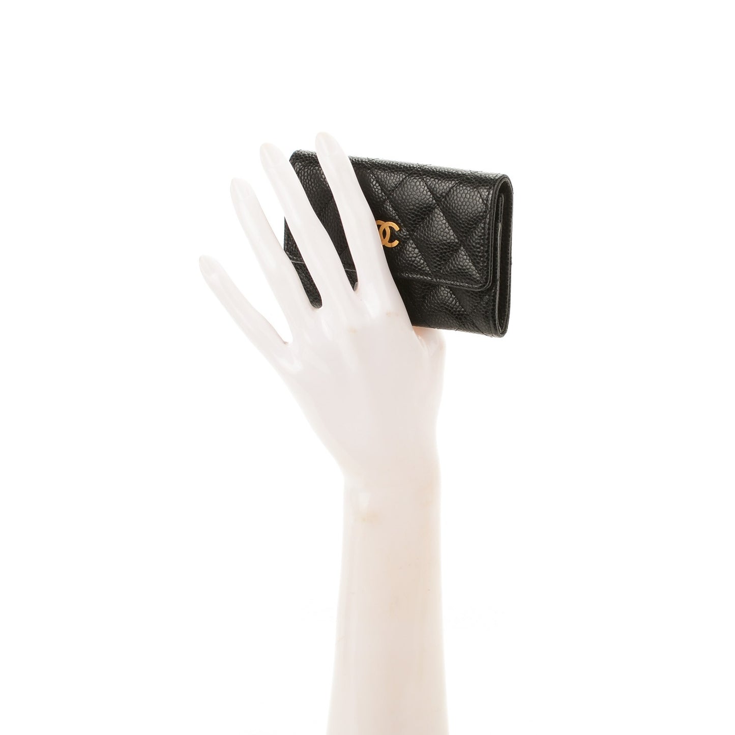 Caviar Quilted Flap Card Holder Black