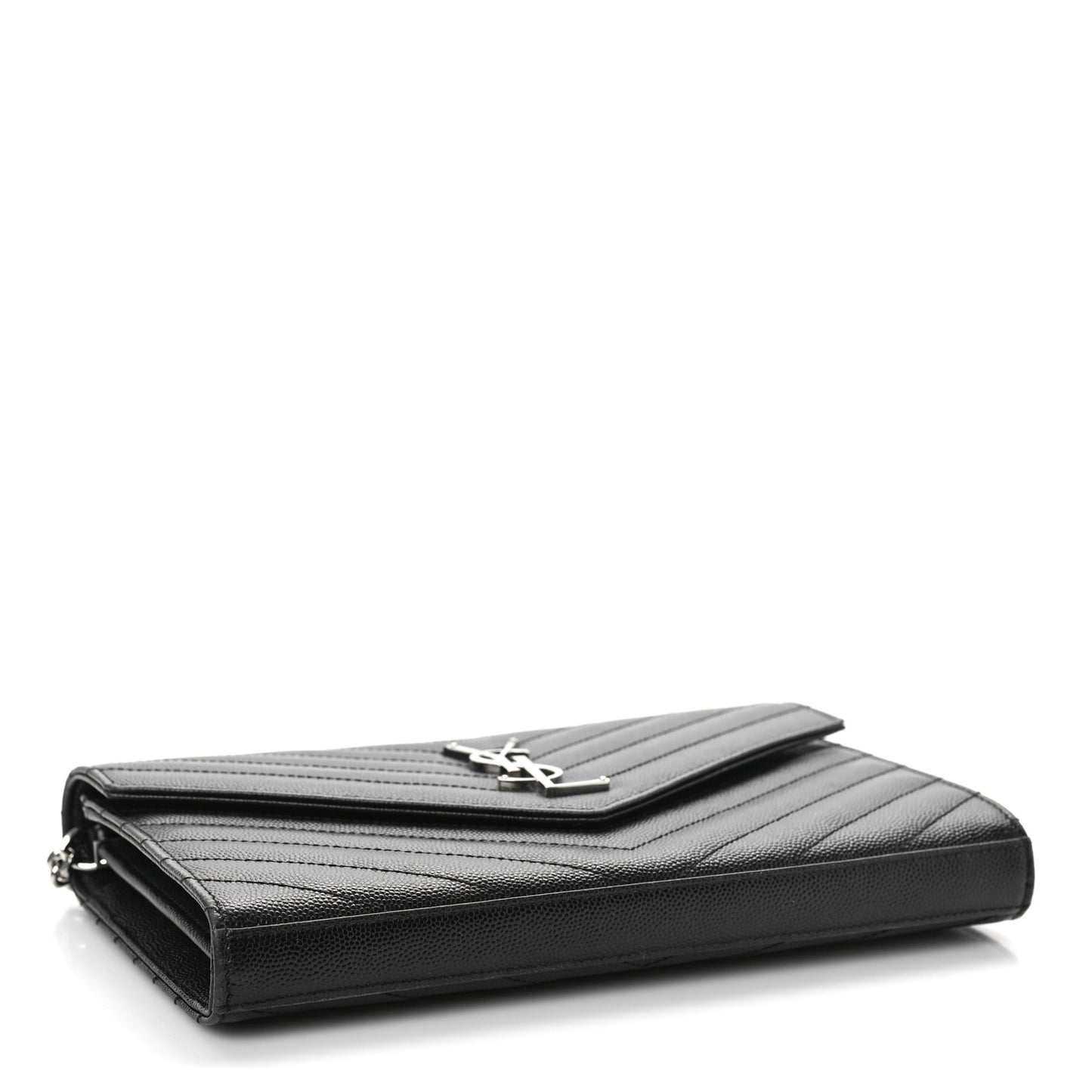 Grain De Poudre Matelasse Chevron Monogram Chain Wallet Black