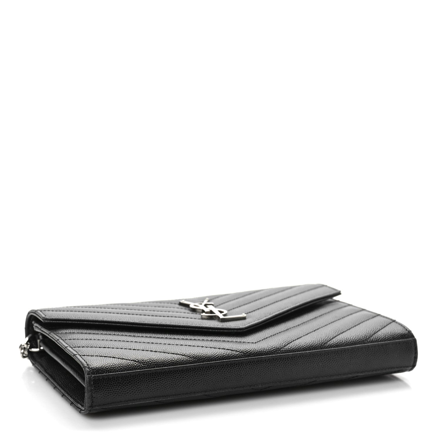 Saint Laurent Grain De Poudre Matelasse Chevron Monogram Chain Wallet Black 4 of 9