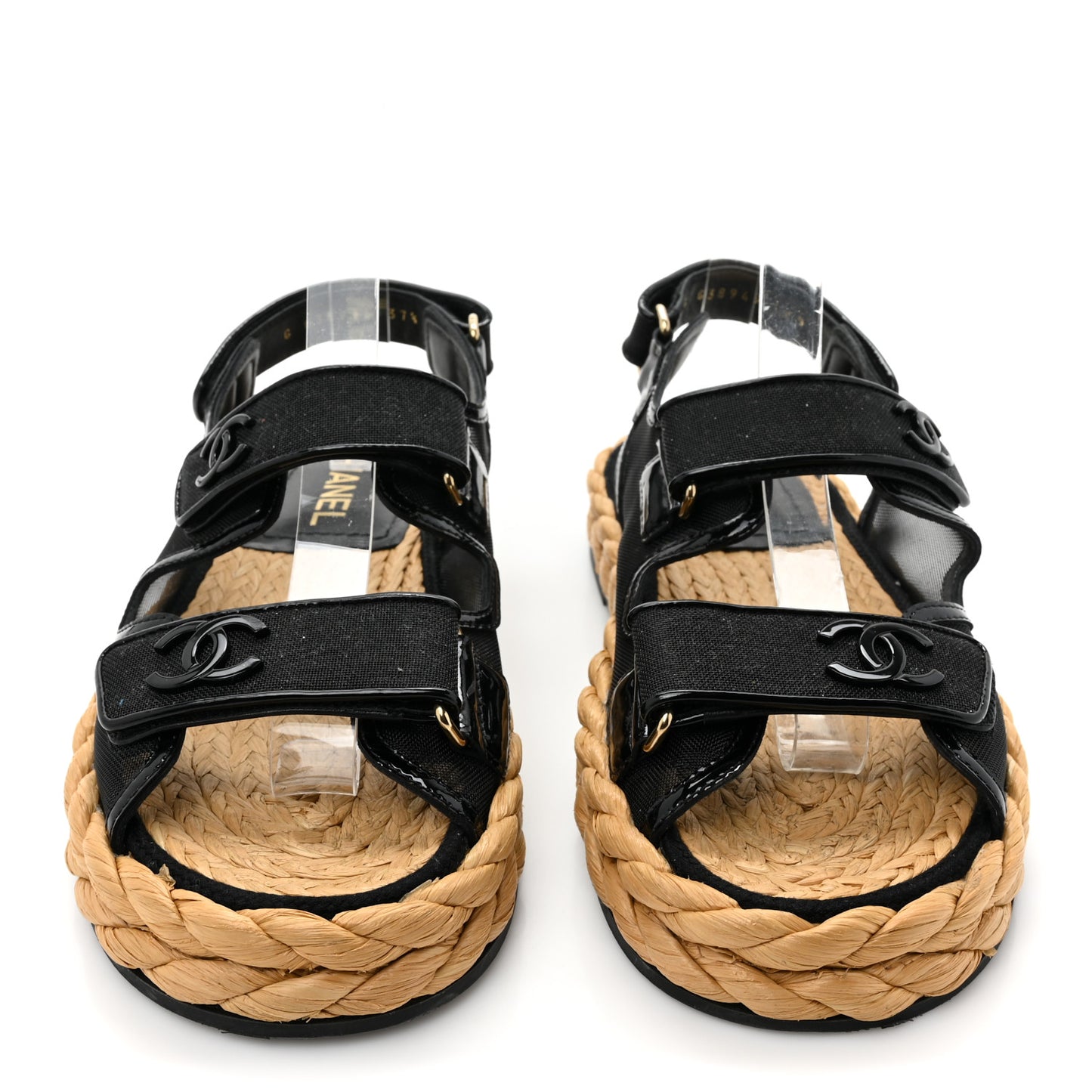 Mesh Patent Calfskin Velcro Dad Sandals 37.5 Black