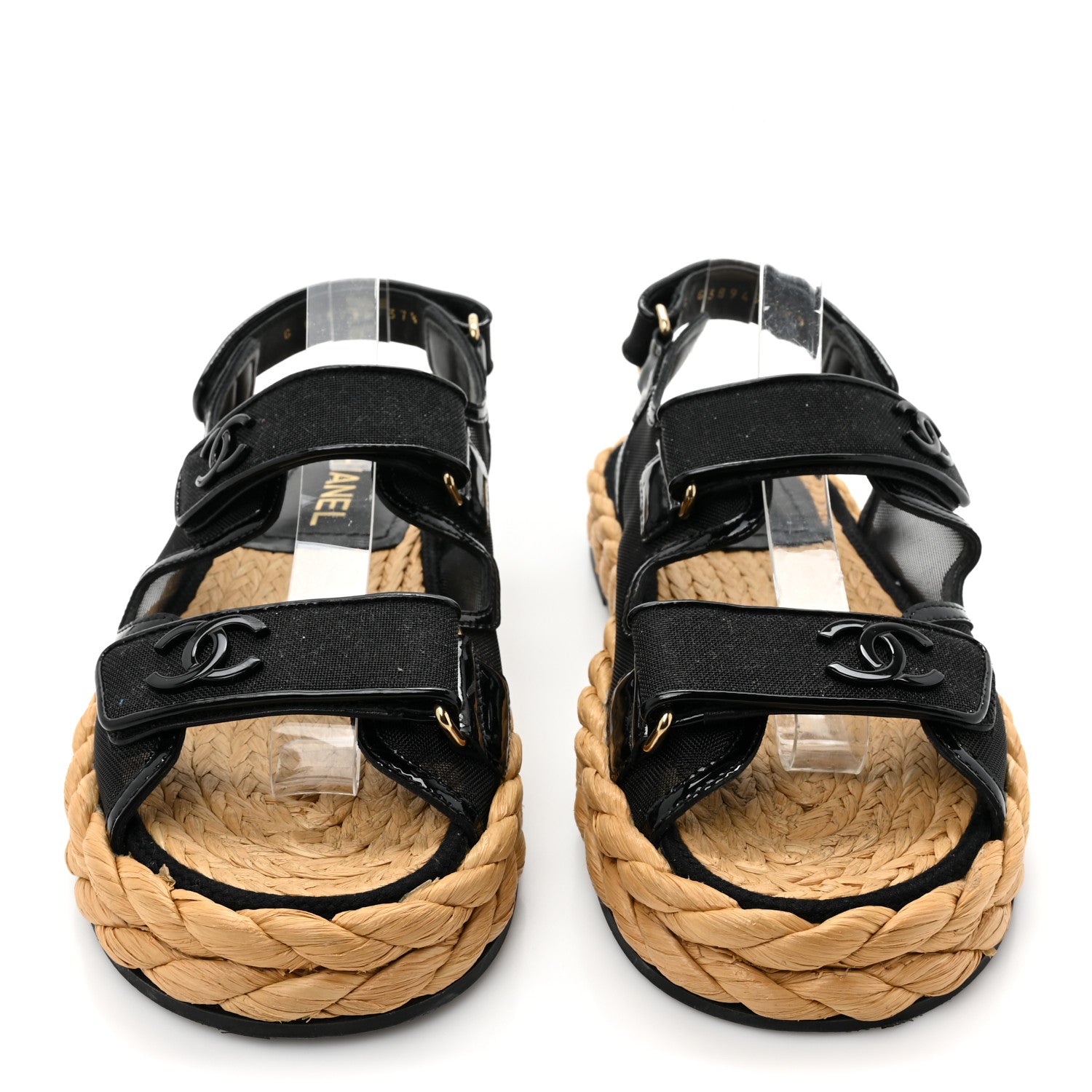 Chanel Mesh Patent Calfskin Velcro Dad Sandals 37.5 Black 2 of 10