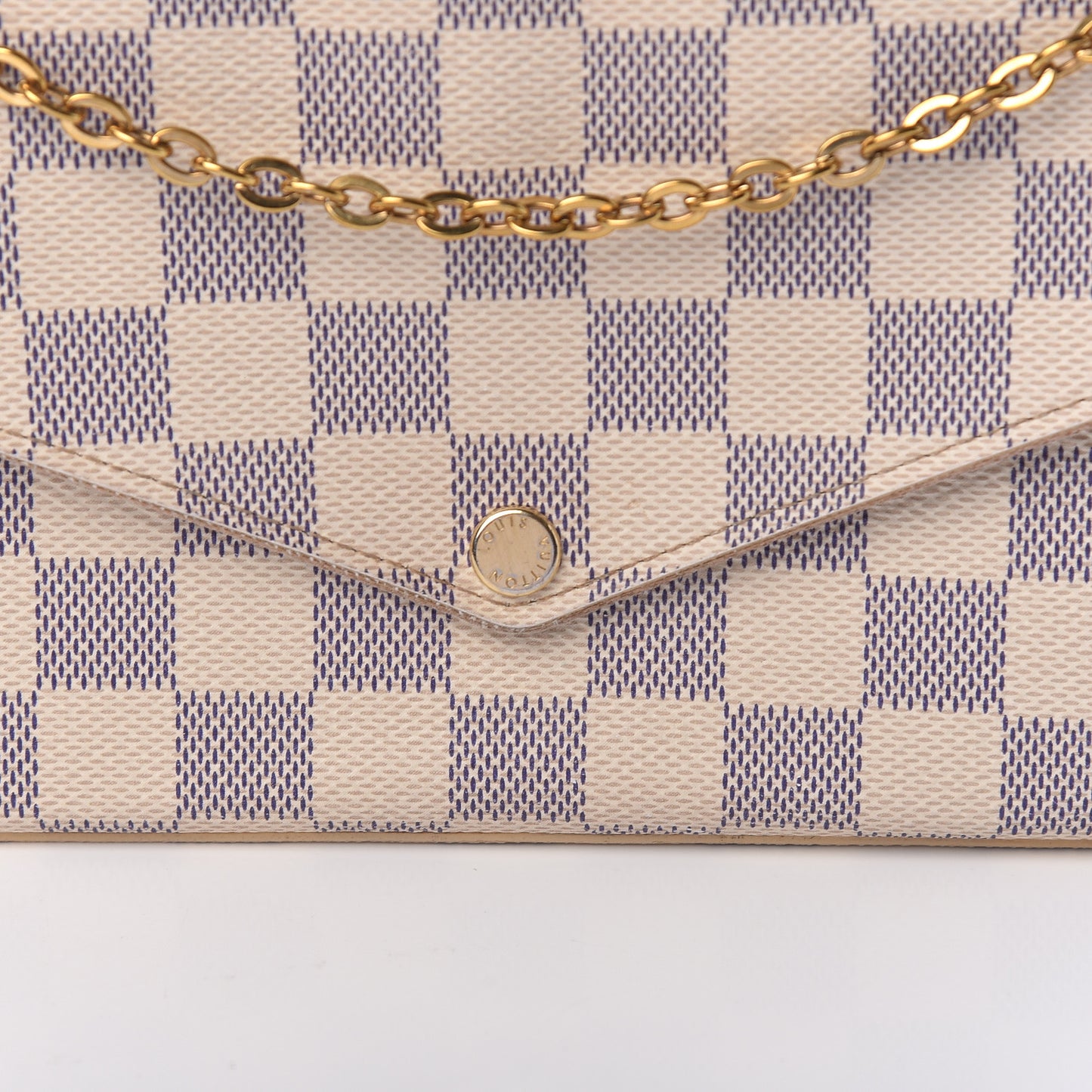 Damier Azur Pochette Felicie Chain Wallet Rose Ballerine