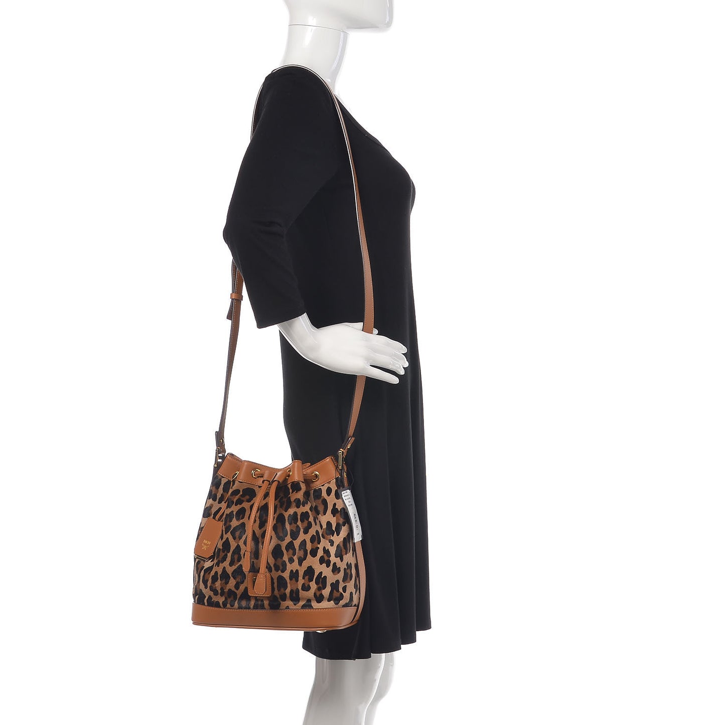 Calf Hair Calfskin Small Drawstring Bucket Bag Leopard