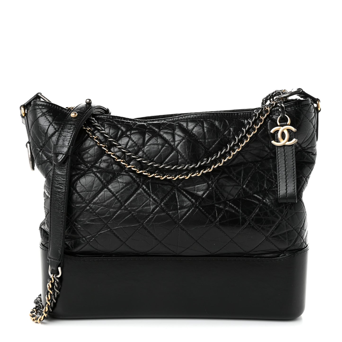 Aged Calfskin Quilted Large Gabrielle Hobo Black