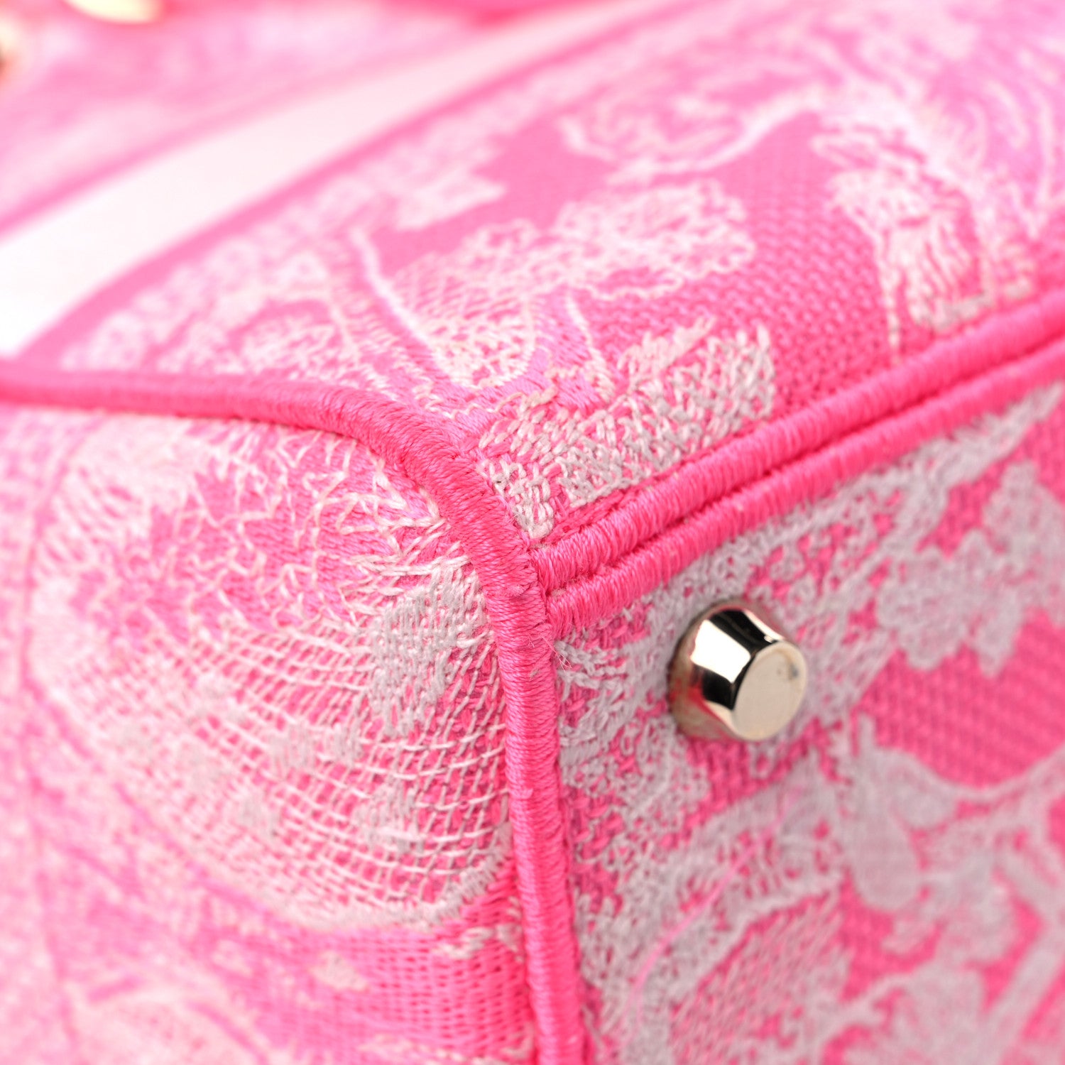 Christian Dior Canvas Toile De Jouy Reverse Embroidered Medium Lady D-Lite Fluorescent Pink 9 of 11