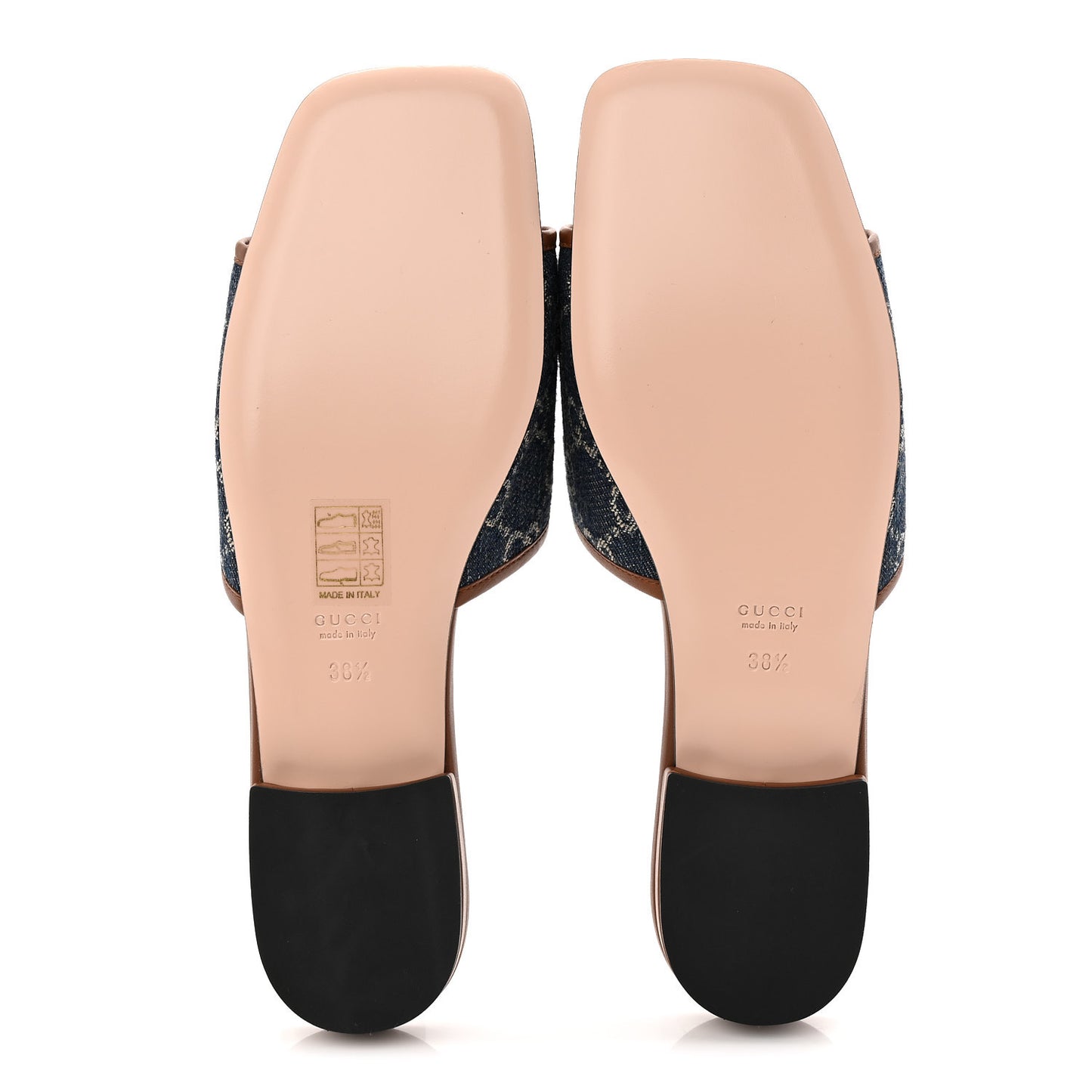 New Denim GG Monogram Miro Soft Calfskin Jolie Slide Sandals 38.5 Blue Tea Cuir Epilogue