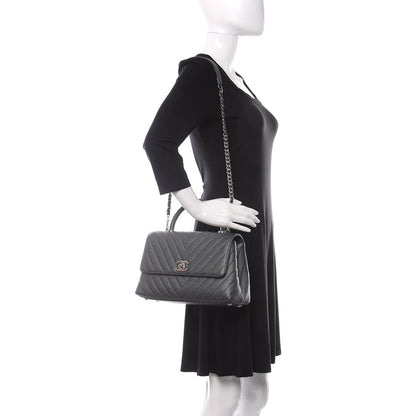 Chanel Metallic Caviar Chevron Quilted Small Coco Handle Flap Dark Silver 2 of 10