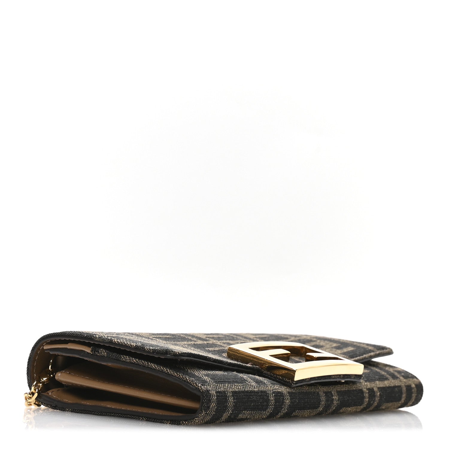 Fendi Fabric Jacquard FF 1974 Continental Wallet On Chain Tobacco Moro 4 of 11